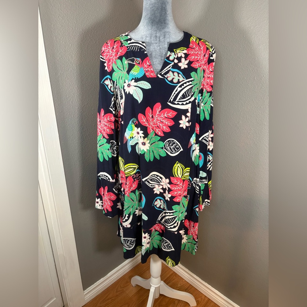 Crown & Ivy Blue Tropical Print Shift Dress Size M